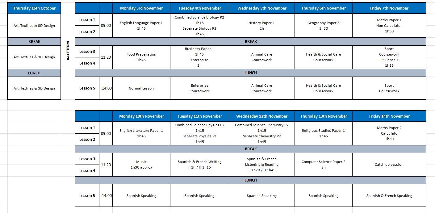 Yr 11 Autumn Mock Exams