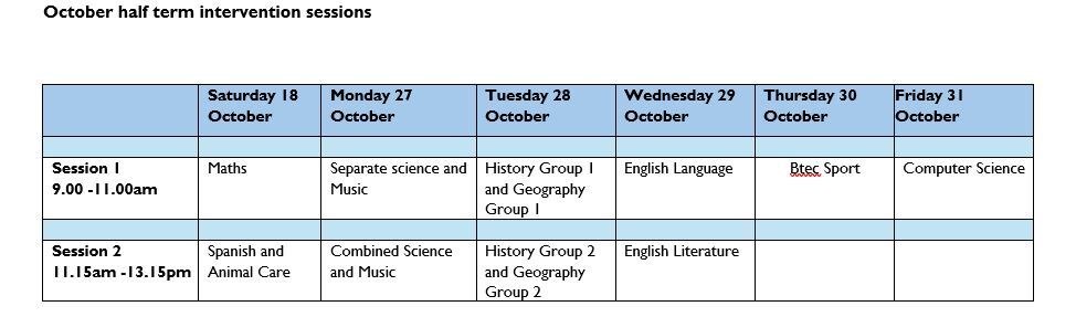 October revision sessions for website