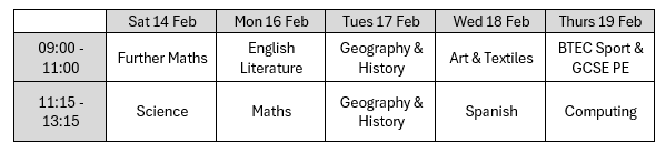 Yr 11 Feb half term revision sessions